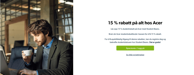Få 15 % studentrabatt på Acer produkter med Student Beans