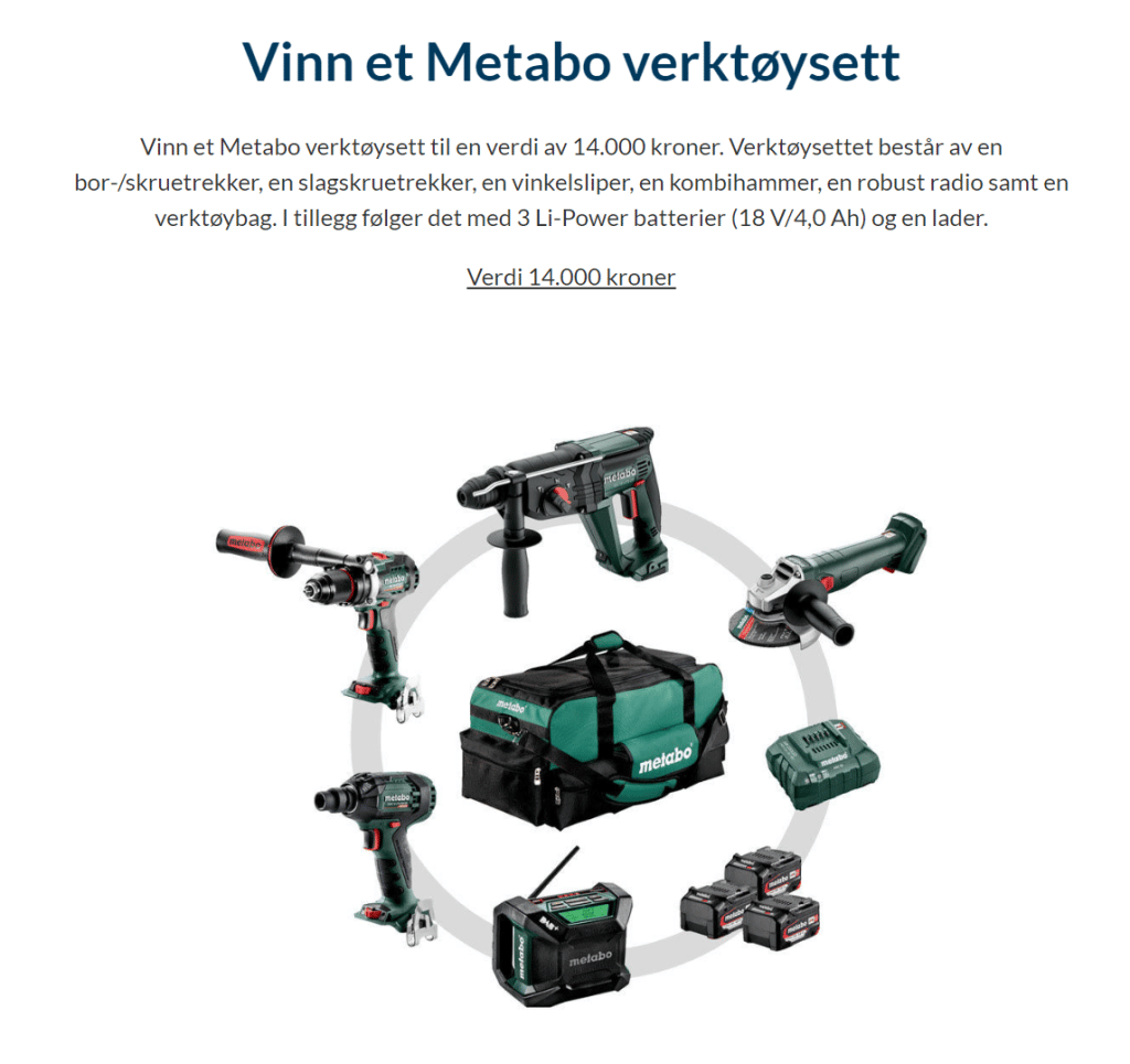 Vinn et Metabo verktøysett til en verdi av 14.000 kroner