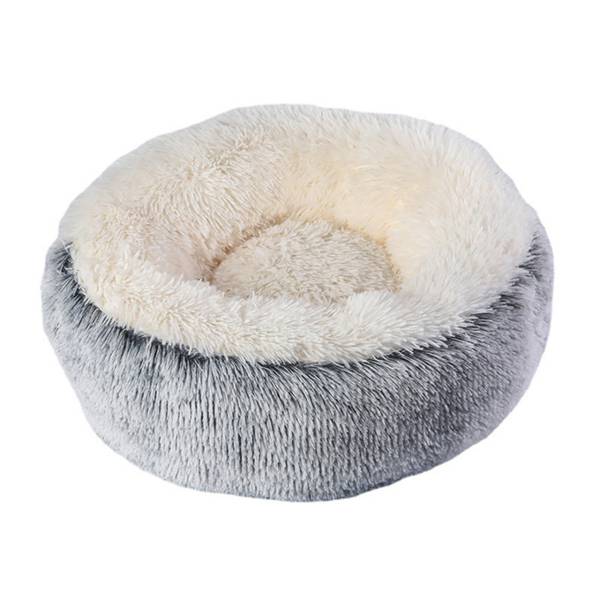 Grå luksus plysj rund fluffy hunde og katteseng - 60 cm