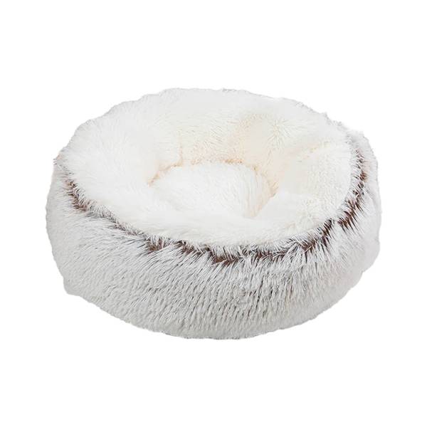 Beige luksus plysj rund fluffy hunde og katteseng - 60 cm