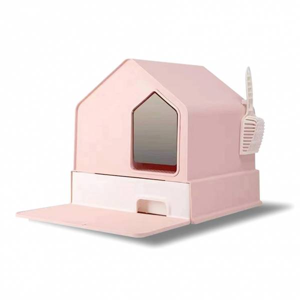 Rosa design kattedo med lokk: Stort kattetoalett hus
