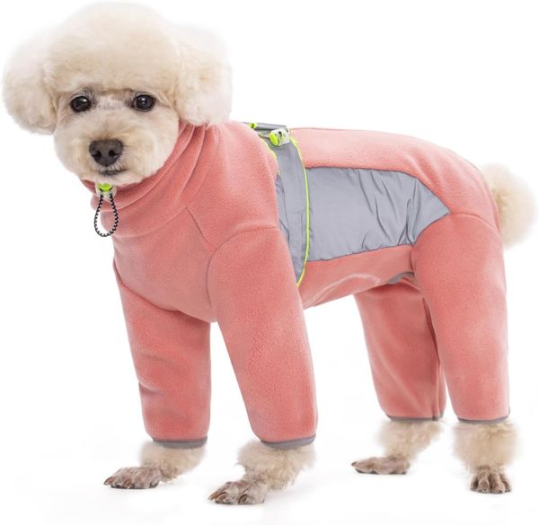 Rosa fleece heldress med refleks til små og mellomstore hunder