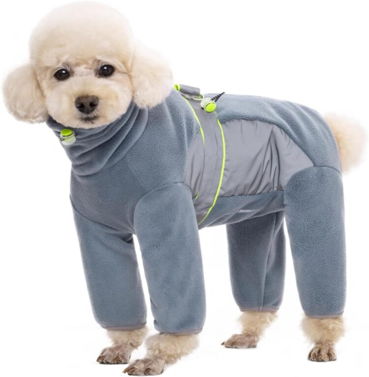 Blågrå fleece heldress med refleks til små og mellomstore hunder (2XL)