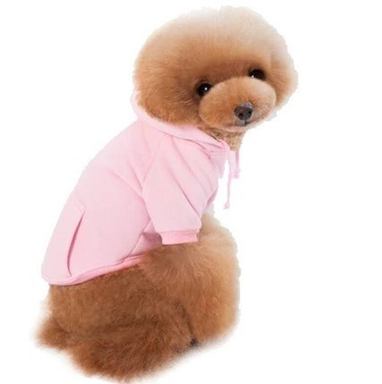 Lys rosa hettegenser med knapper til hund (Rygg 35cm) (2XL)