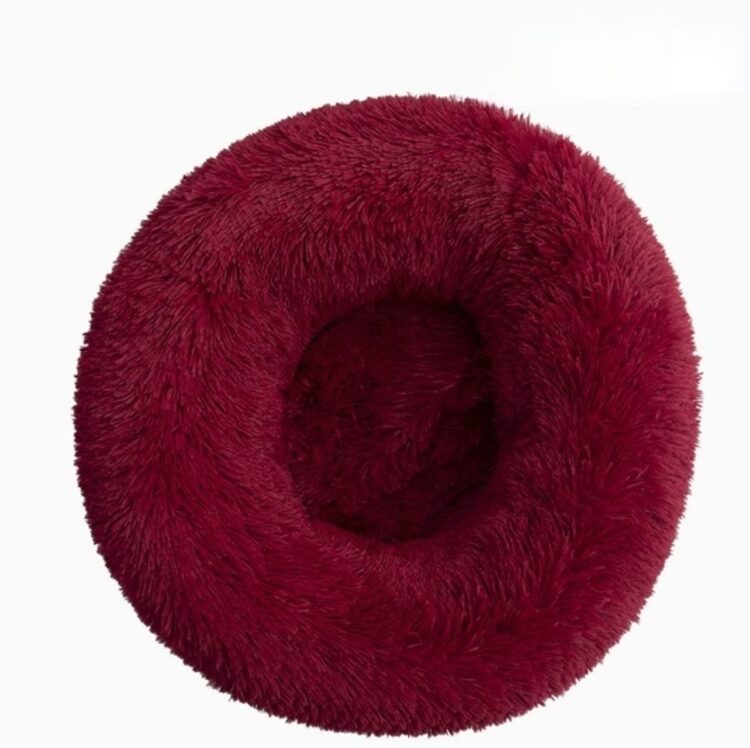 Burgunder donut hundeseng - Fluffy rund hunde - og katteseng