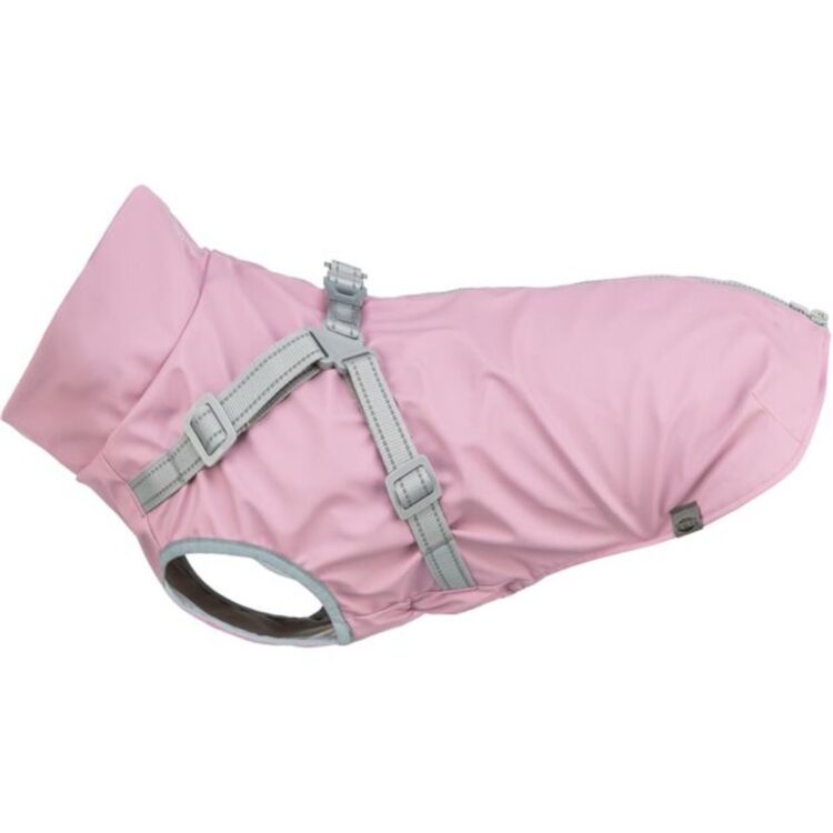 Rosa regndekken med integrert sele til hund (M: 45cm)