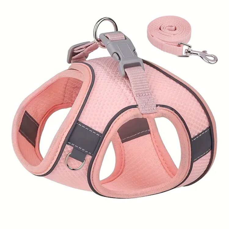 Premium Lys rosa mesh hundesele med lenke (L)