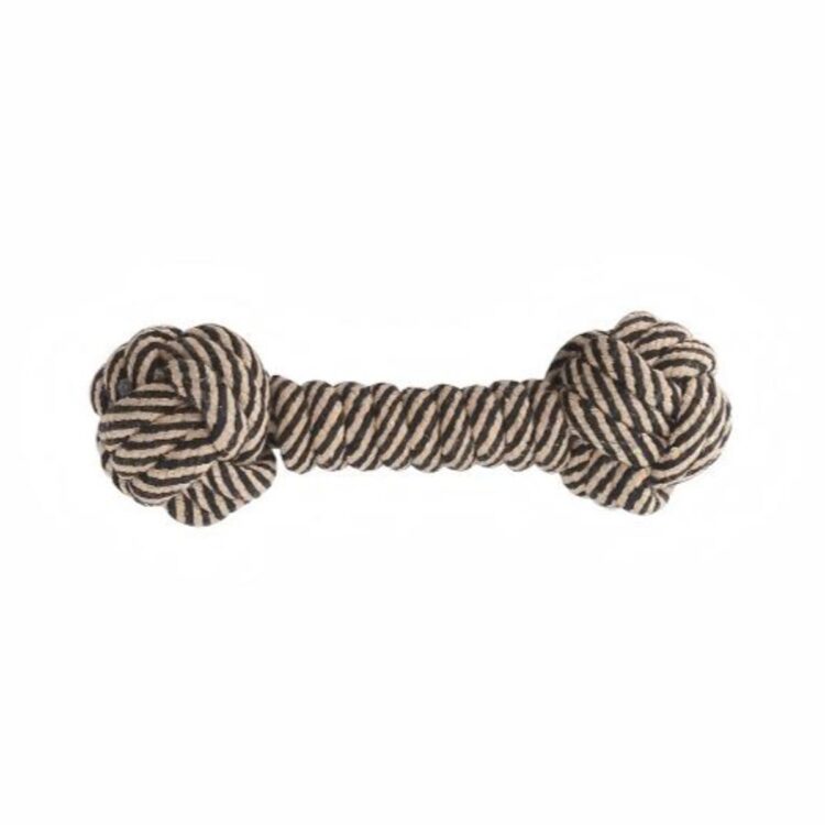 Brun og naturfarget barbell tauleke til hund 22 cm