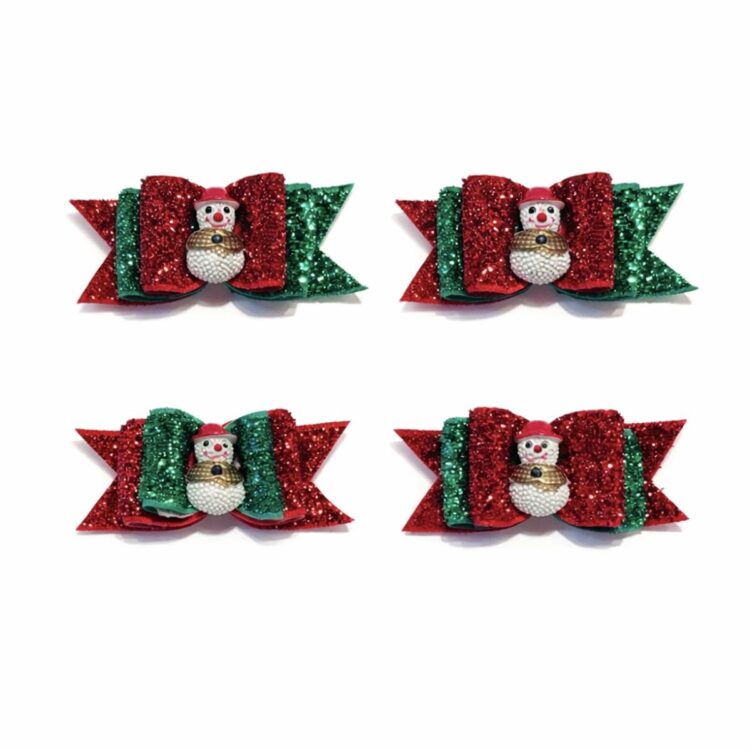 4pk Julete glitrende pelssløyfe med snømann