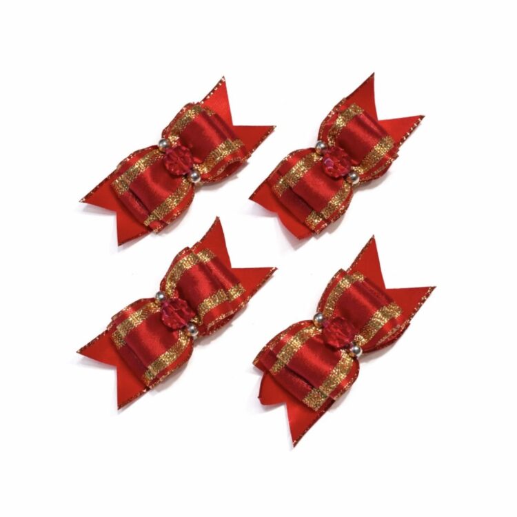 4pk Julesløyfe rød med gulldekor
