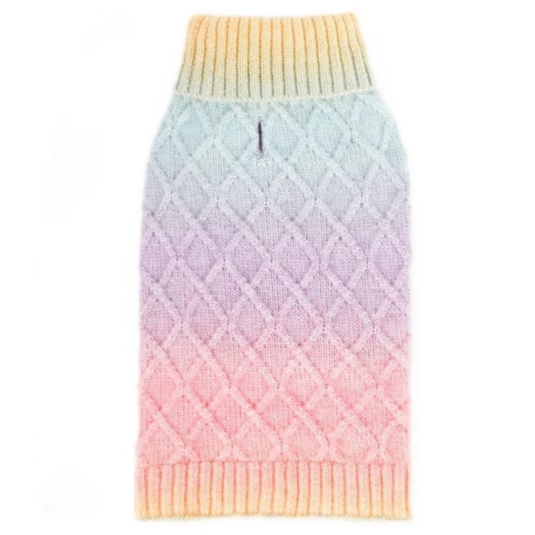 Pastell regnbue ombre strikket hundegenser (XL)